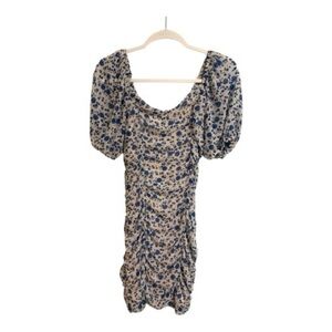 All in Favor Navy Floral Puff Sleeve Mini Dress